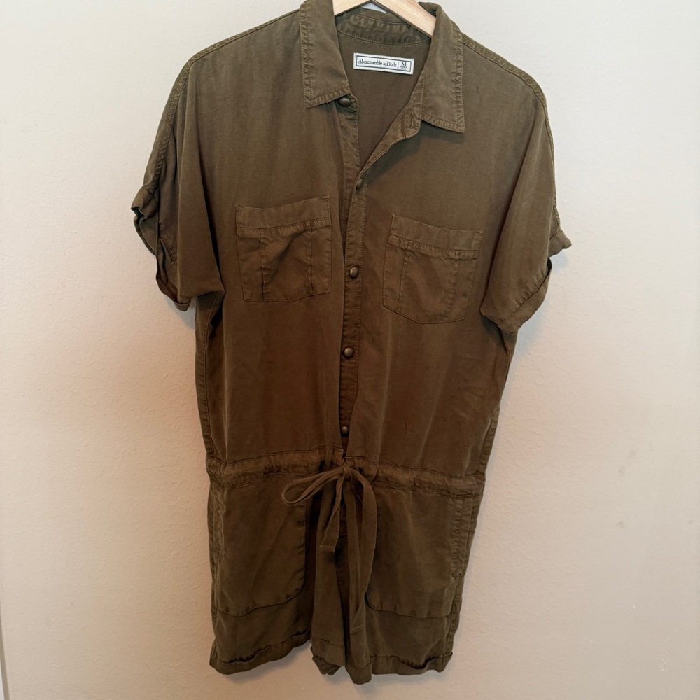 Abercrombie & Fitch Romper Women's M Army Green Utility Button Jumpsuit Short